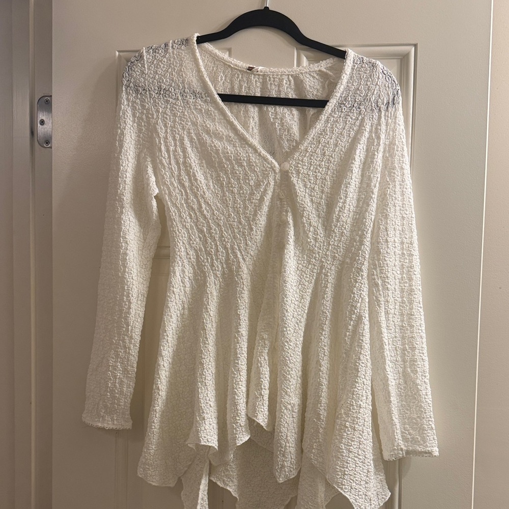 Free People Ivory Textured Blouse